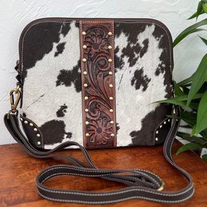 Genuine Leather cowhide crossbody bag purse hand tooled leather handmade
